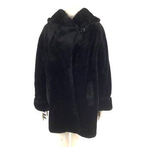 Vintage J. PERCY for MARVIN RICHARDS Faux Fur Hooded Coat 90s Mob Wife Mouton